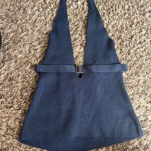 Urban outfitters Deep Navy Knit Halter Top with Center Buckle